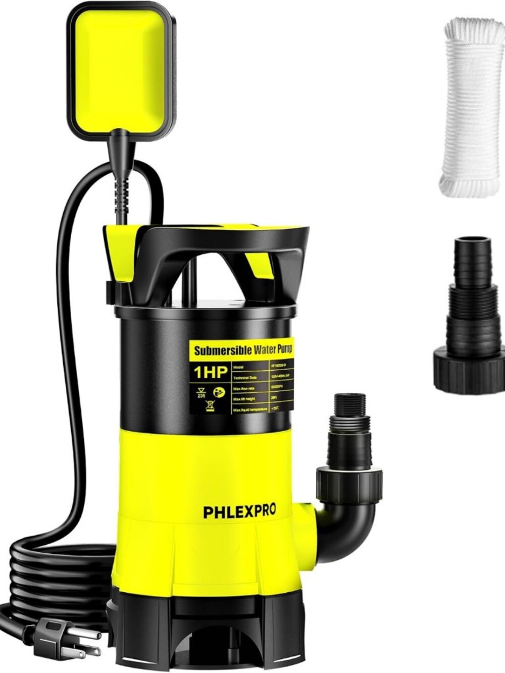 Powerful 1HP Submersible Sump Pump, 5300GPH for Clean & Dirty Water Removal